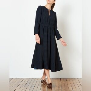 A.P.C. The Bing Midi Dress in Dark Navy Dots Print, size 34 / XS / US Women’s 2